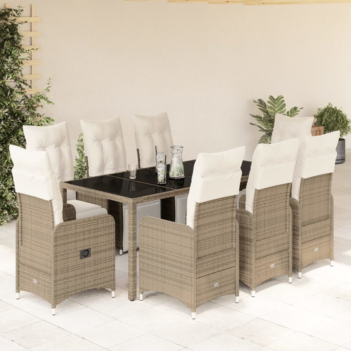 9-delige Bistroset met kussens poly rattan bruin