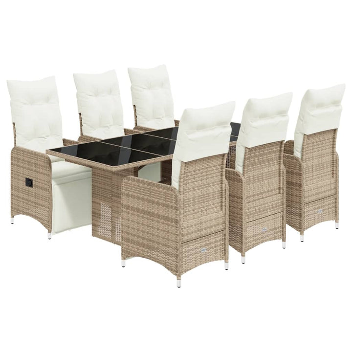 7-delige Bistroset met kussens poly rattan bruin