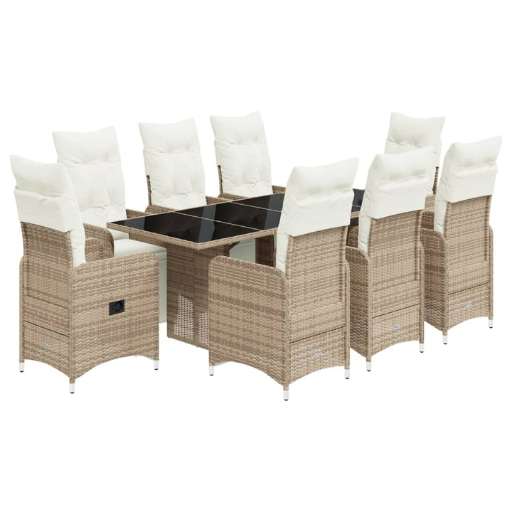 9-delige Bistroset met kussens poly rattan bruin