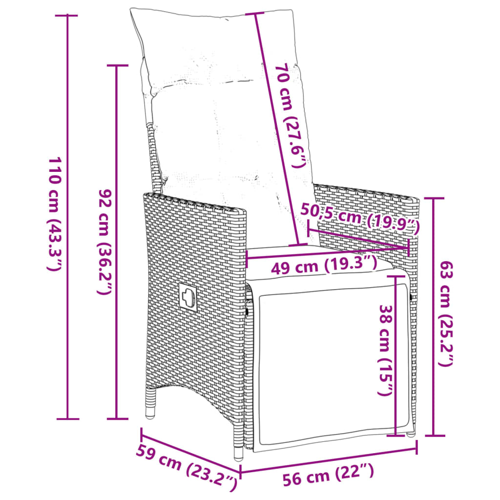 9-delige Bistroset met kussens poly rattan bruin