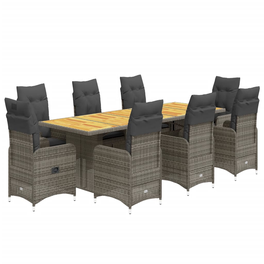 9-delige Bistroset met kussens poly rattan grijs