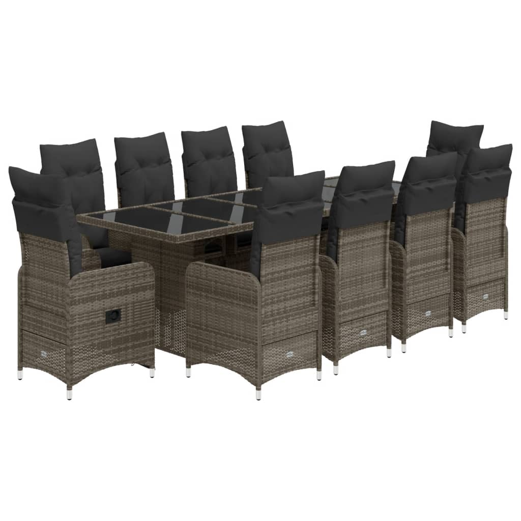 11-delige Bistroset met kussens poly rattan grijs