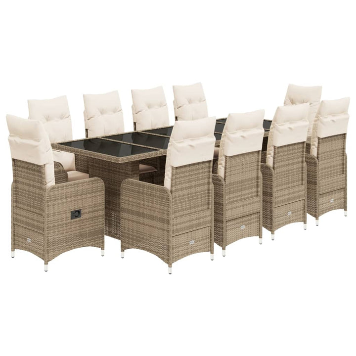 11-delige Bistroset met kussens poly rattan beige