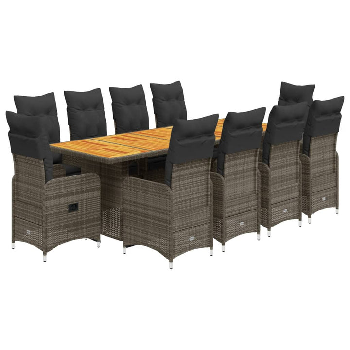 11-delige Bistroset met kussens poly rattan grijs