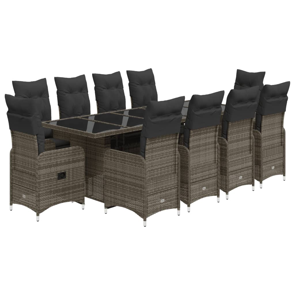 11-delige Bistroset met kussens poly rattan grijs