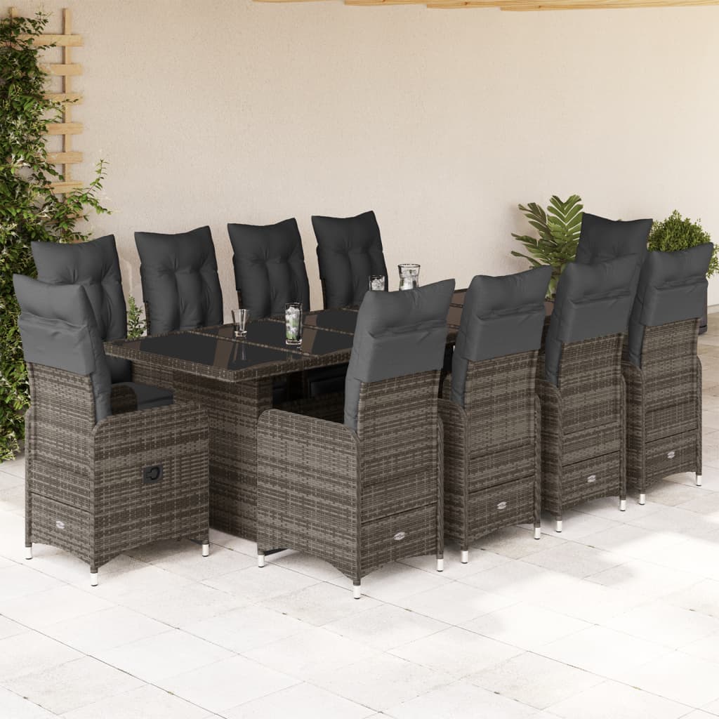 11-delige Bistroset met kussens poly rattan grijs