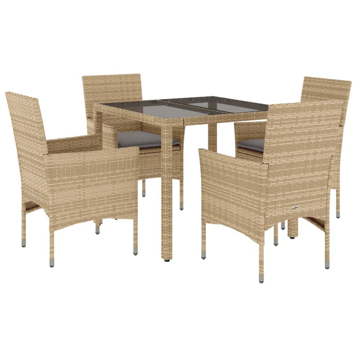 5-delige Tuinset met kussens poly rattan en glas beige