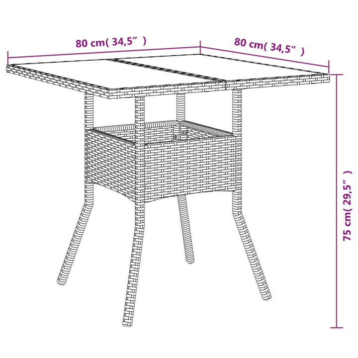 3-delige Tuinset met kussens poly rattan en glas grijs