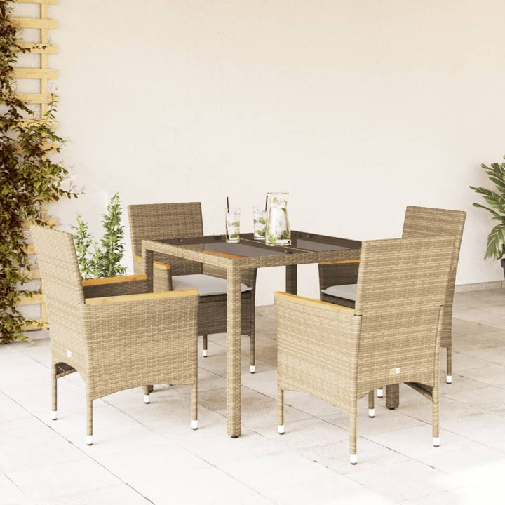 5-delige Tuinset met kussens poly rattan en glas beige