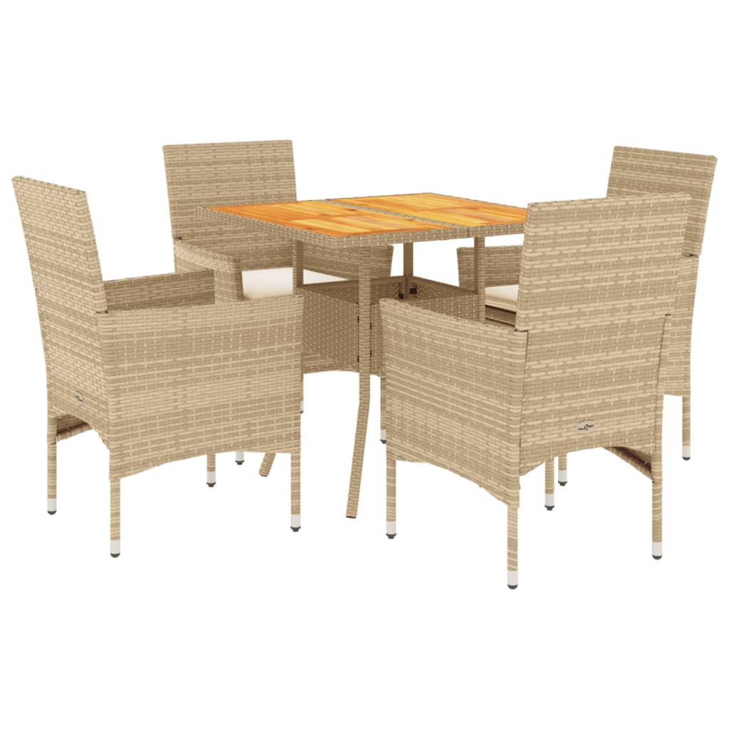 5-delige Tuinset met kussens poly rattan en acaciahout beige