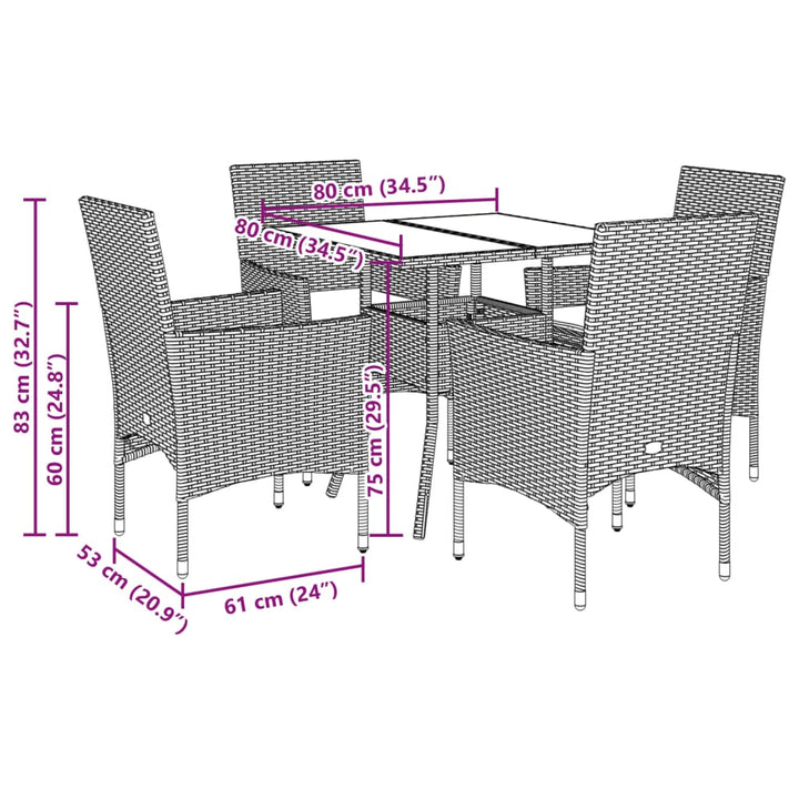 5-delige Tuinset met kussens poly rattan en acaciahout beige