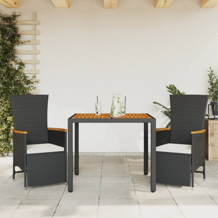 3-delige Tuinset met kussens poly rattan zwart