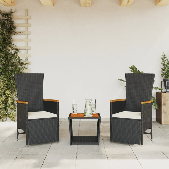 3-delige Tuinset met kussens poly rattan zwart