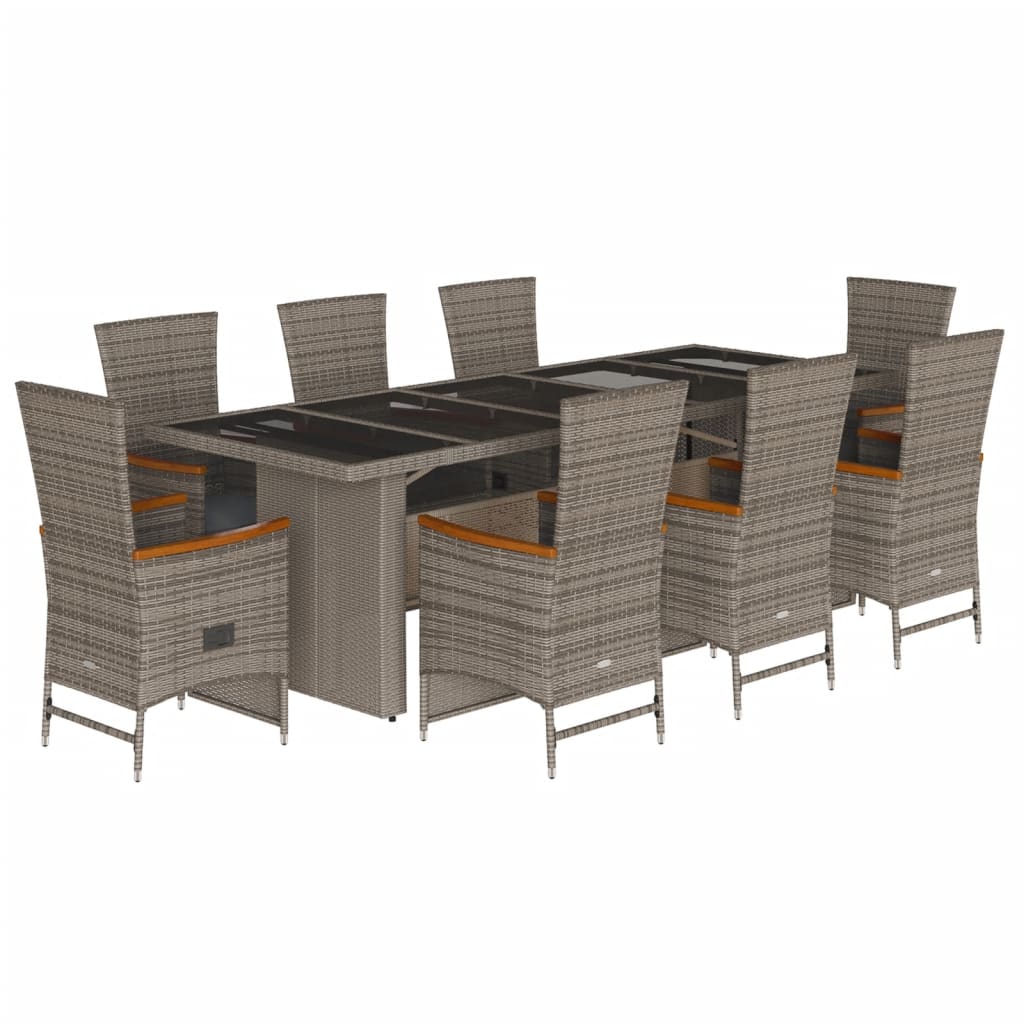 9-delige Tuinset met kussens poly rattan grijs