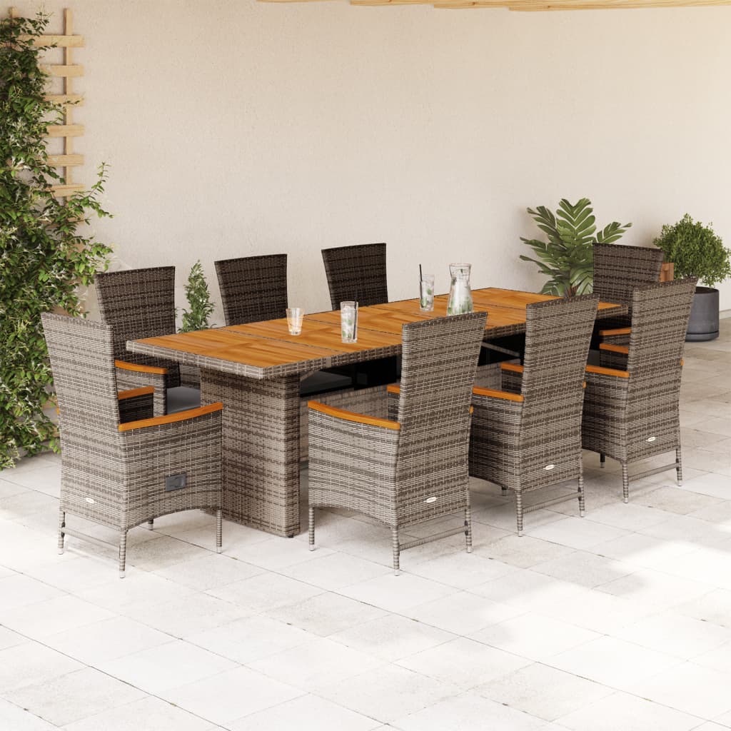 9-delige Tuinset met kussens poly rattan grijs