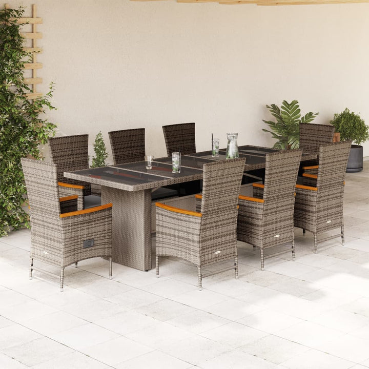 9-delige Tuinset met kussens poly rattan grijs