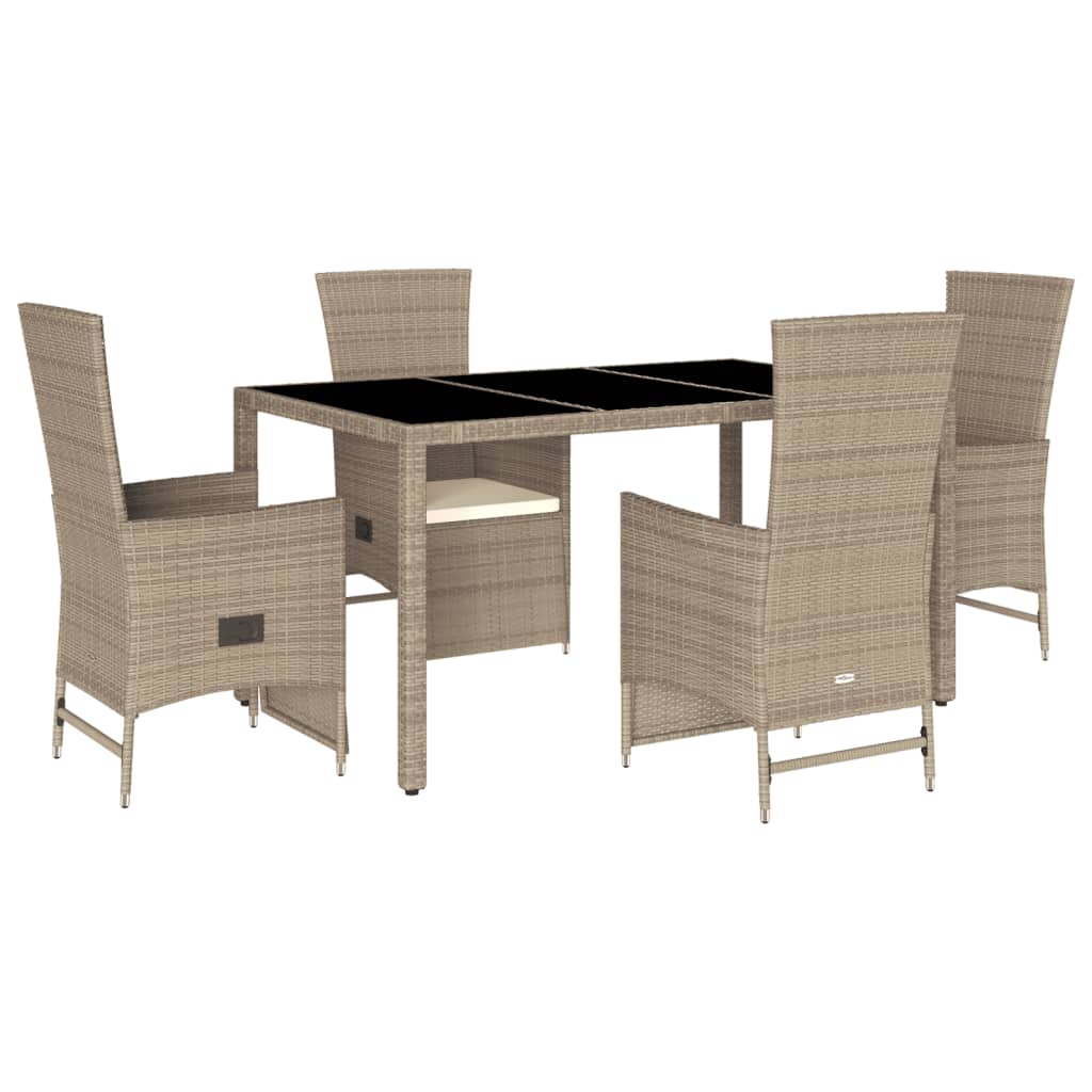 5-delige Tuinset met kussens poly rattan beige