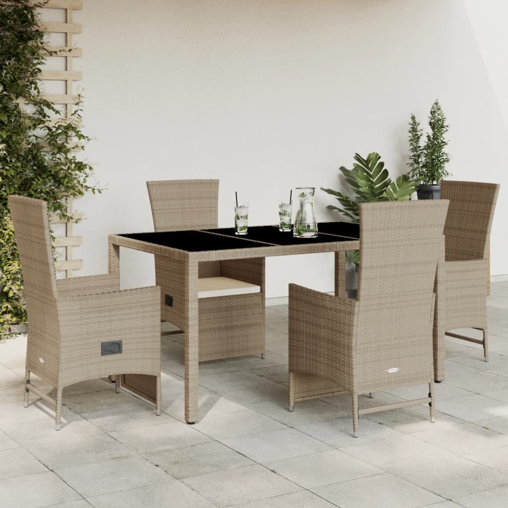 5-delige Tuinset met kussens poly rattan beige