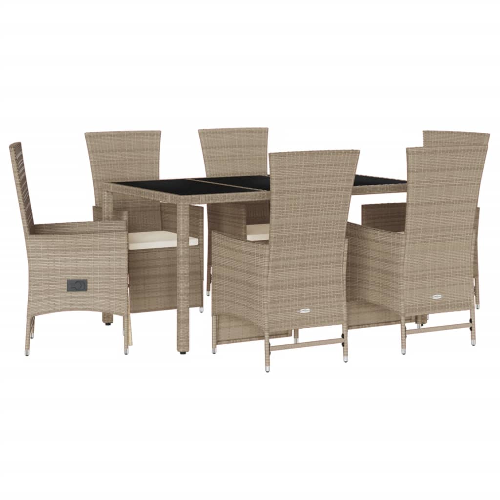 7-delige Tuinset met kussens poly rattan beige