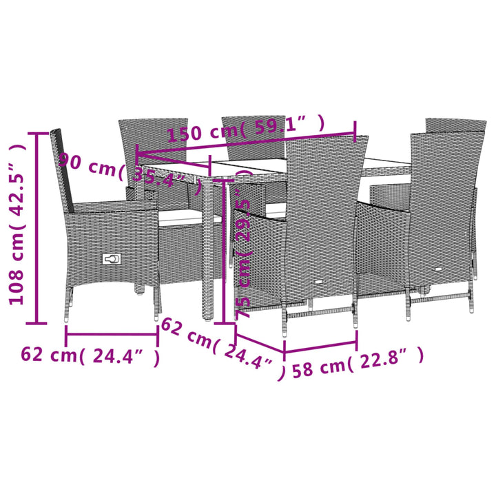 7-delige Tuinset met kussens poly rattan beige