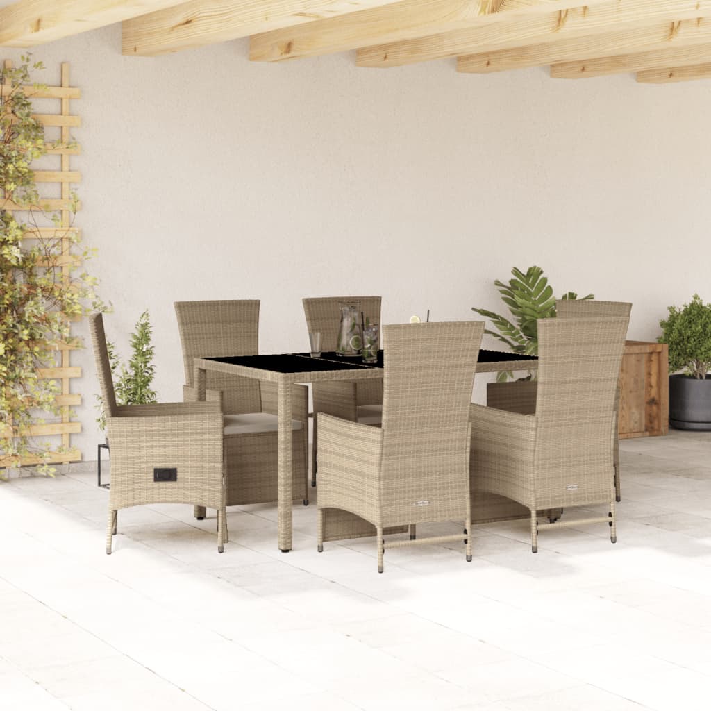 7-delige Tuinset met kussens poly rattan beige