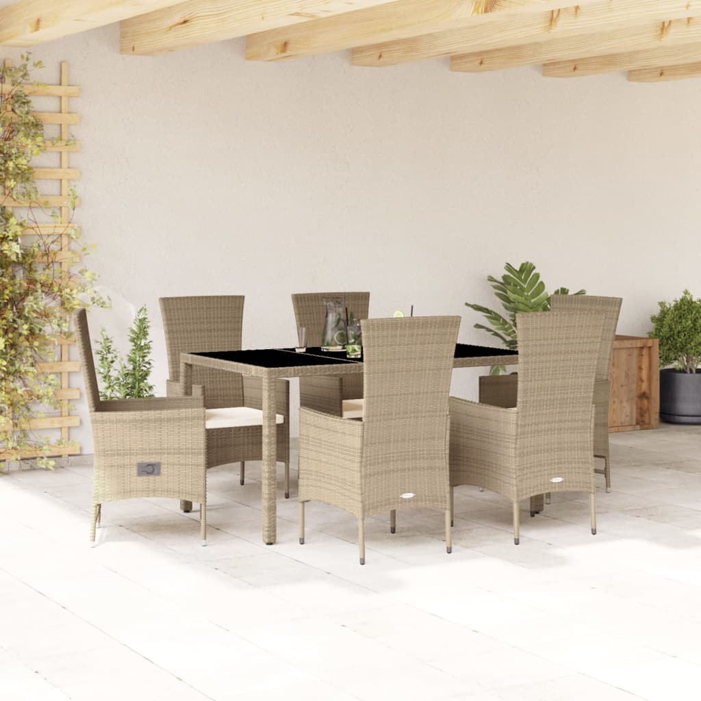 7-delige Tuinset met kussens poly rattan beige