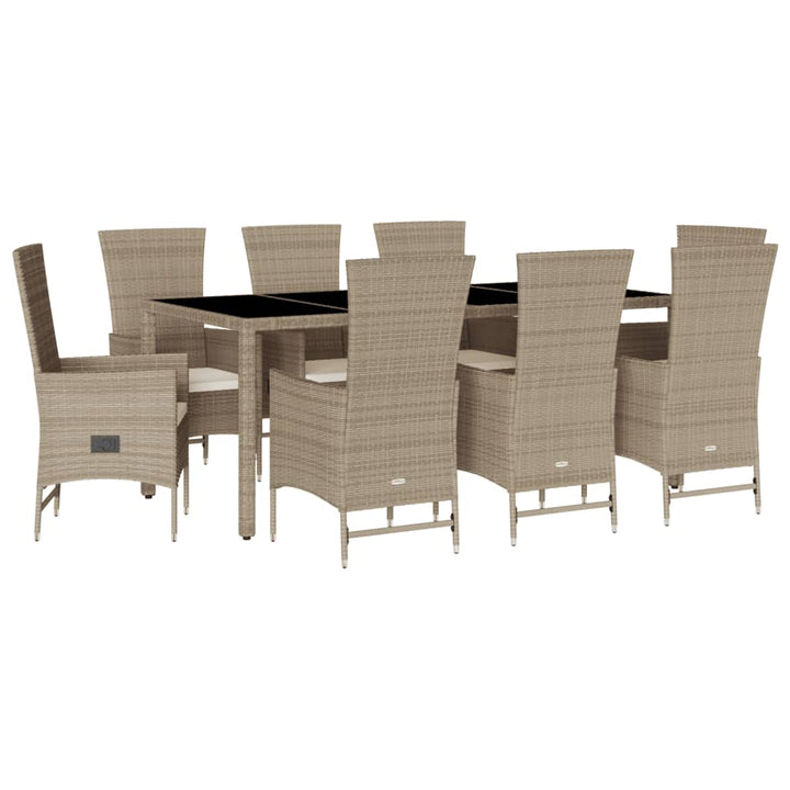 9-delige Tuinset met kussens poly rattan beige