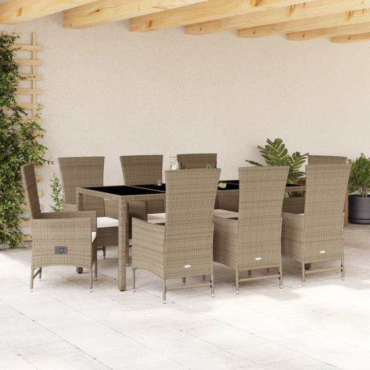 9-delige Tuinset met kussens poly rattan beige