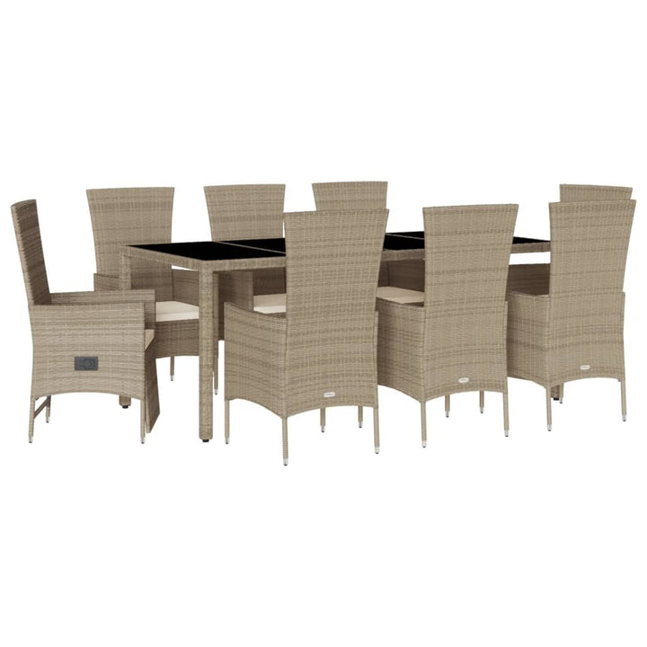 9-delige Tuinset met kussens poly rattan beige