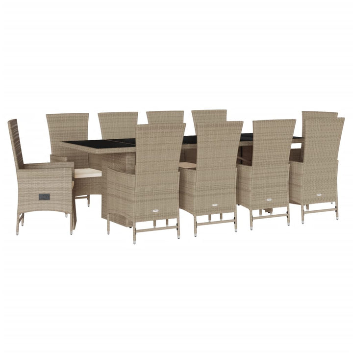 11-delige Tuinset met kussens poly rattan beige