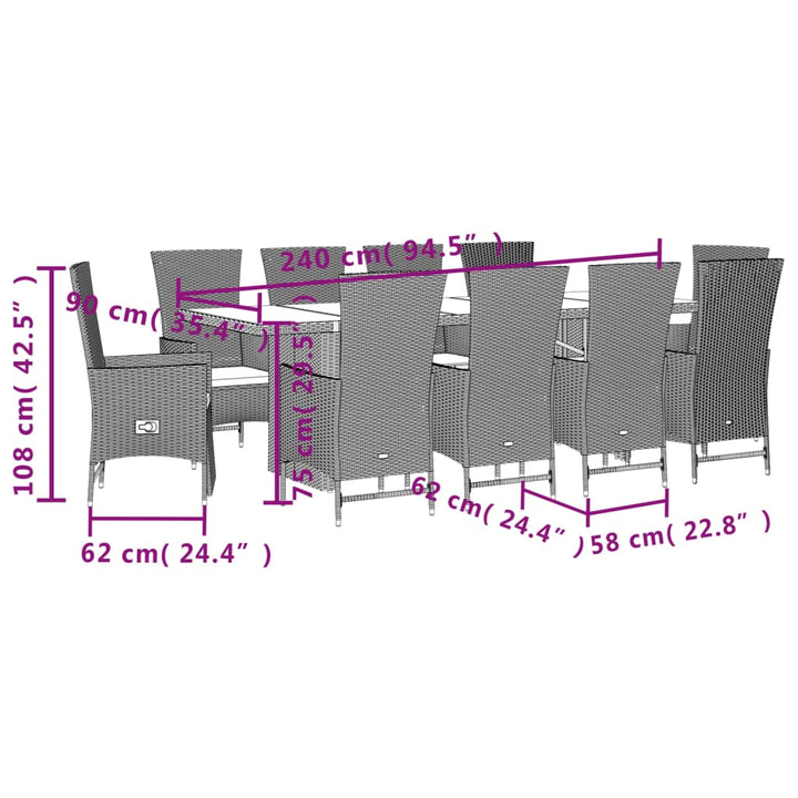 11-delige Tuinset met kussens poly rattan beige