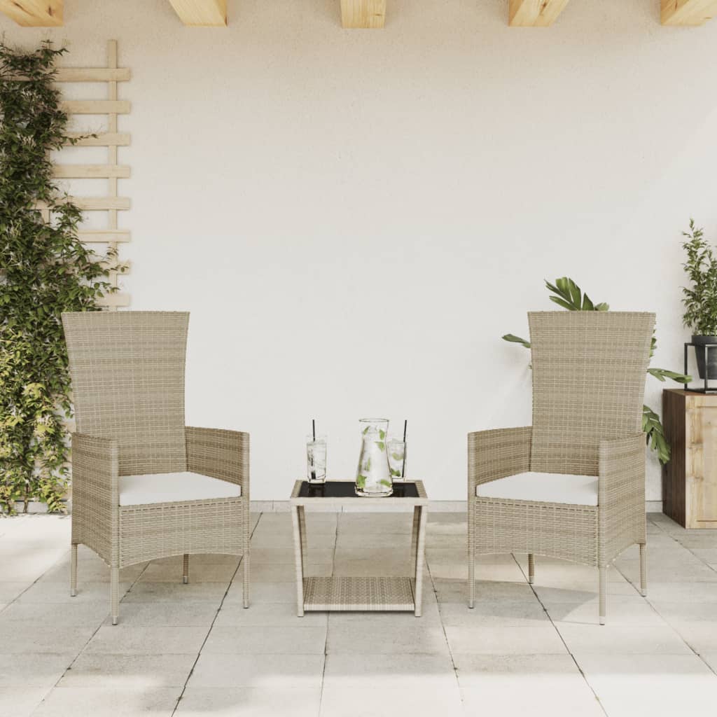 3-delige Tuinset met kussens poly rattan beige