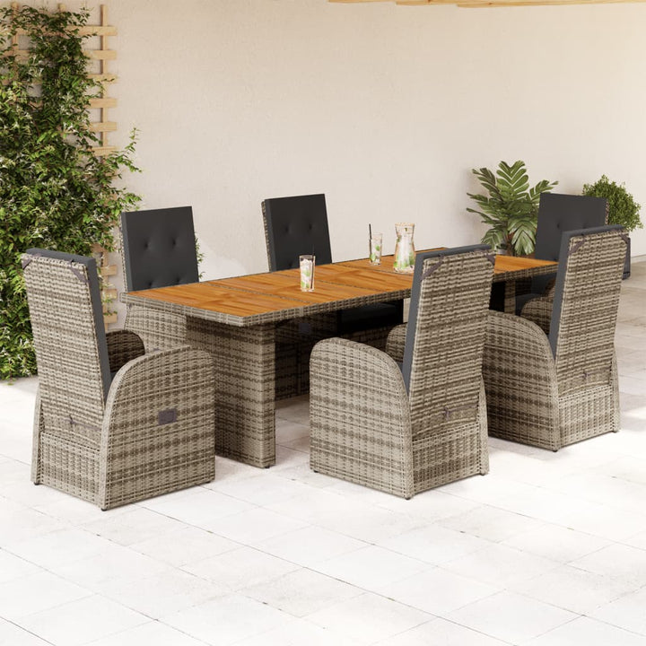 7-delige Tuinset met kussens poly rattan grijs