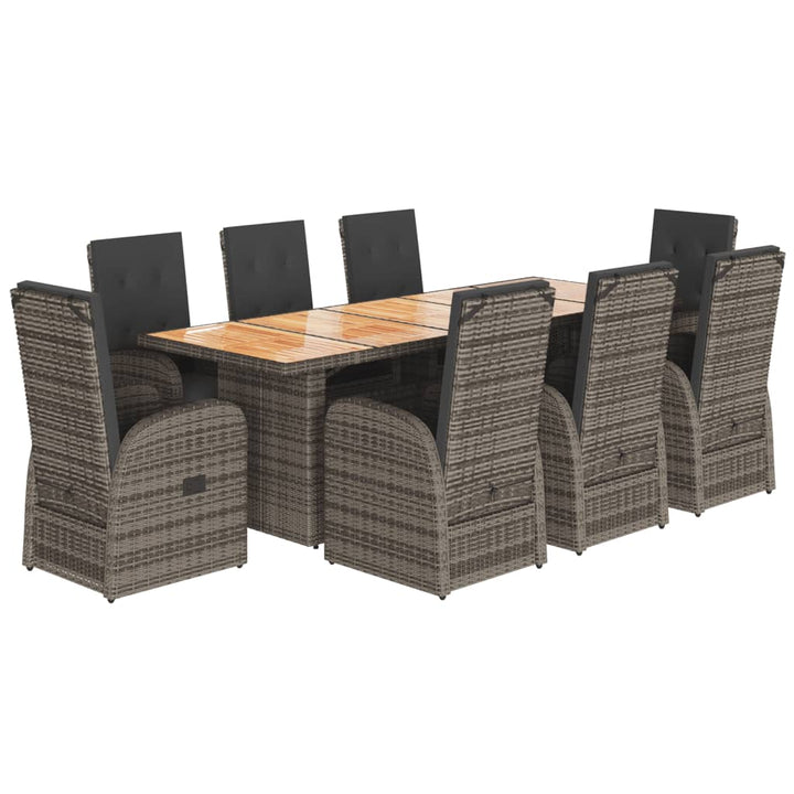 9-delige Tuinset met kussens poly rattan grijs