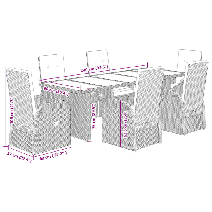 7-delige Tuinset met kussens poly rattan grijs