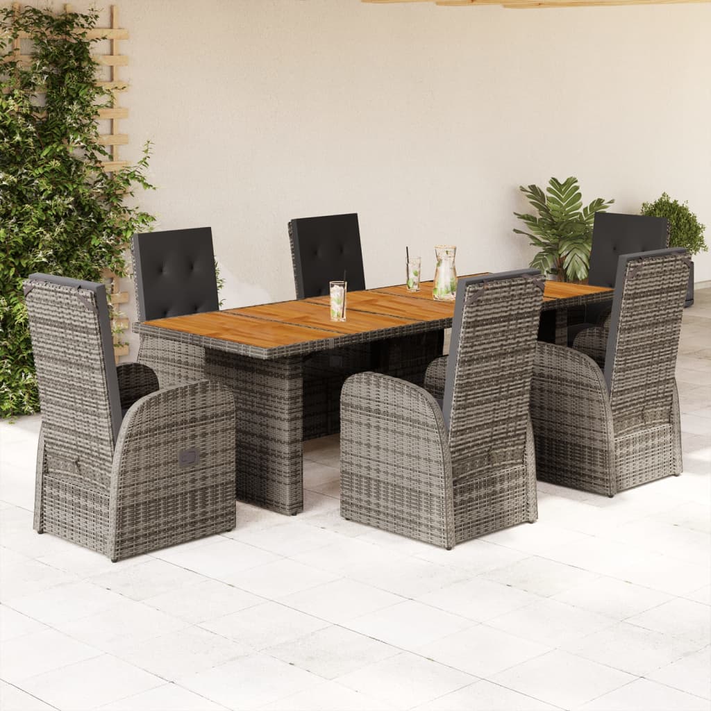 7-delige Tuinset met kussens poly rattan grijs