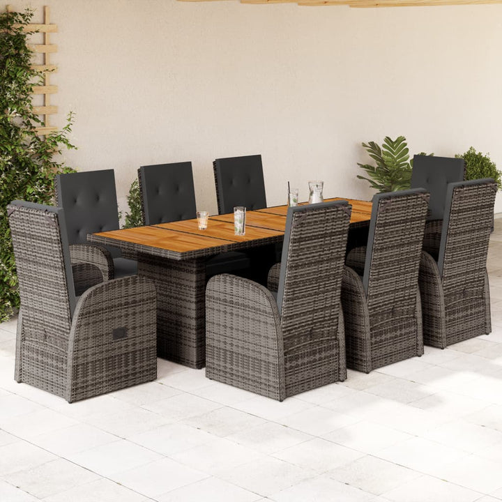 9-delige Tuinset met kussens poly rattan grijs