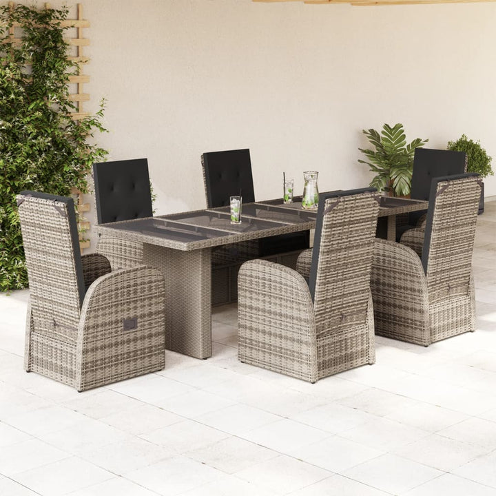 7-delige Tuinset met kussens poly rattan grijs