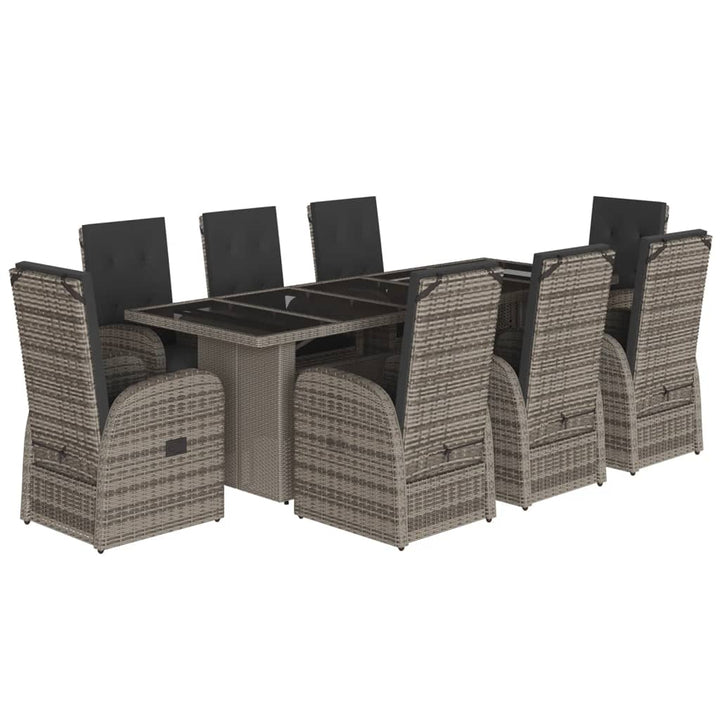 9-delige Tuinset met kussens poly rattan grijs