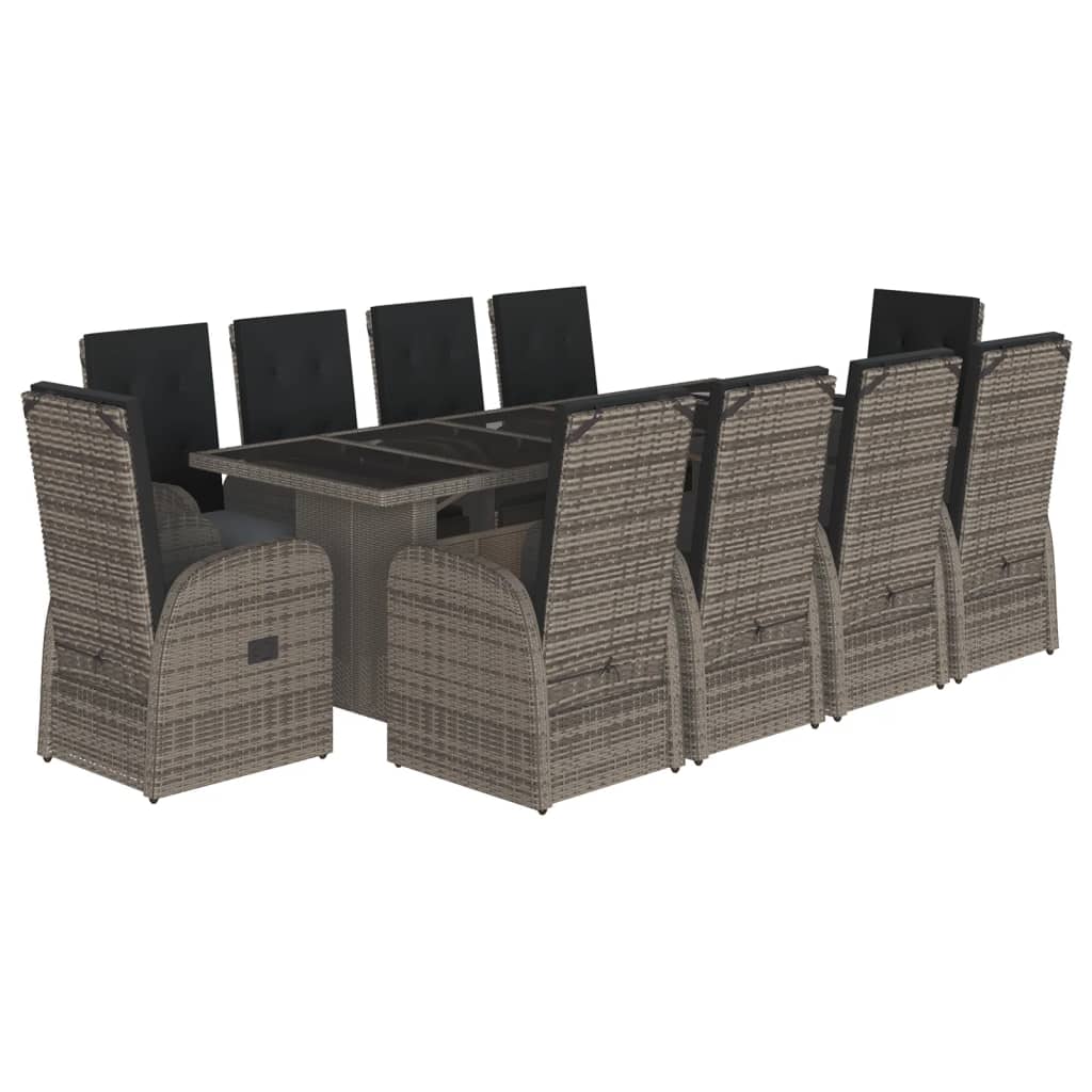 11-delige Tuinset met kussens poly rattan grijs