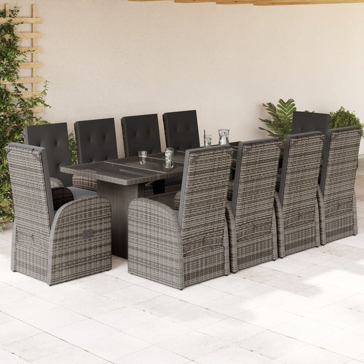 11-delige Tuinset met kussens poly rattan grijs