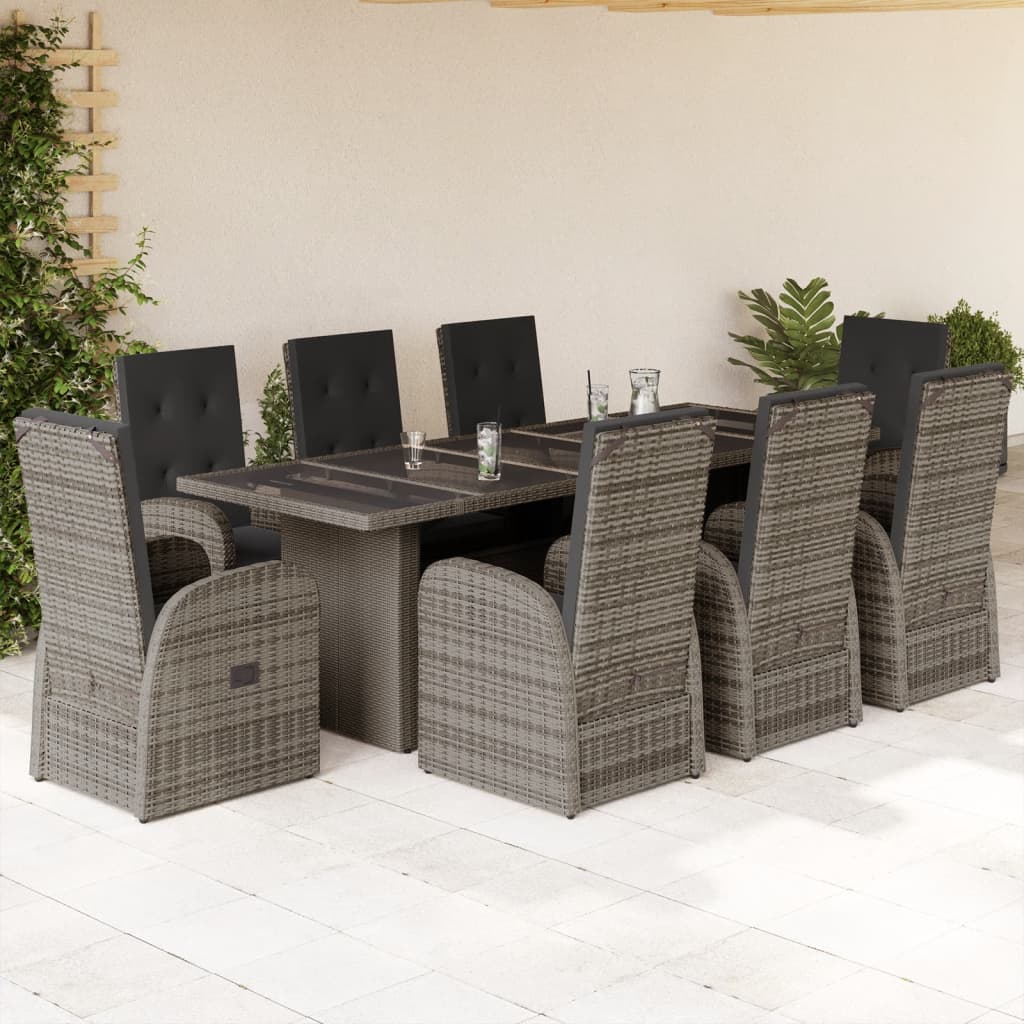 9-delige Tuinset met kussens poly rattan grijs