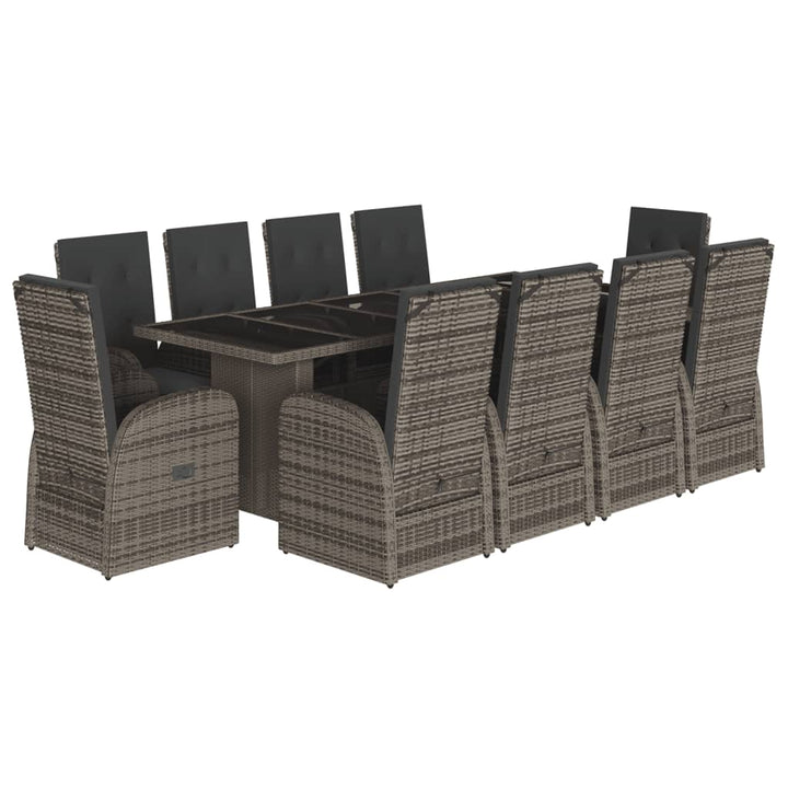 11-delige Tuinset met kussens poly rattan grijs