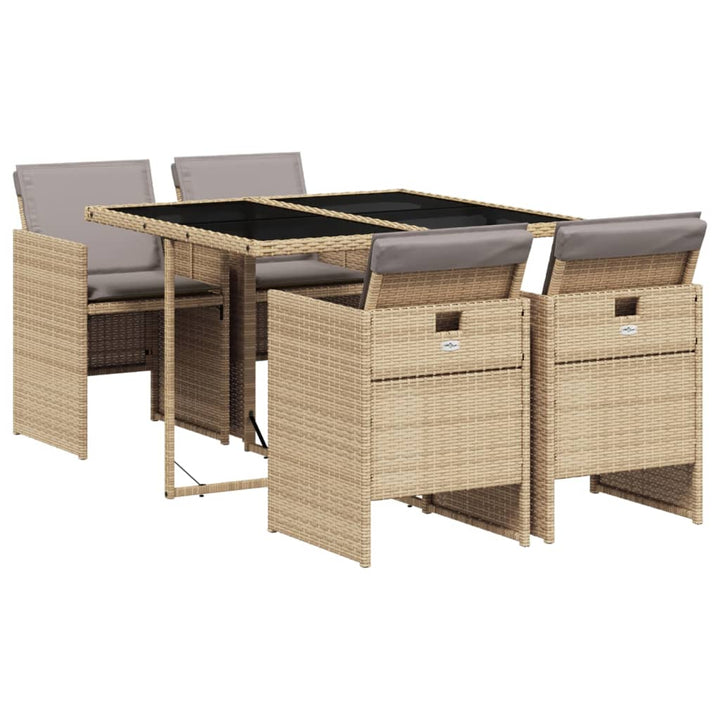 5-delige Tuinset met kussens poly rattan gemengd beige