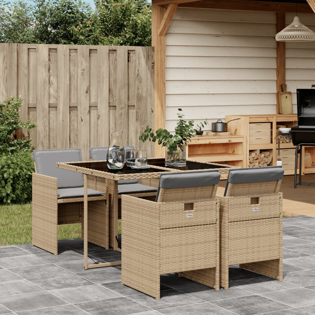 5-delige Tuinset met kussens poly rattan gemengd beige