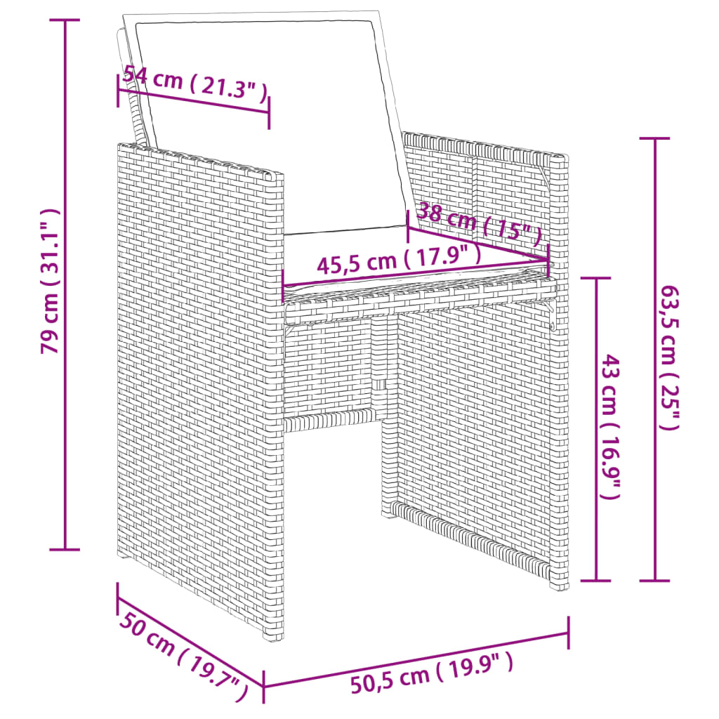 5-delige Tuinset met kussens poly rattan zwart