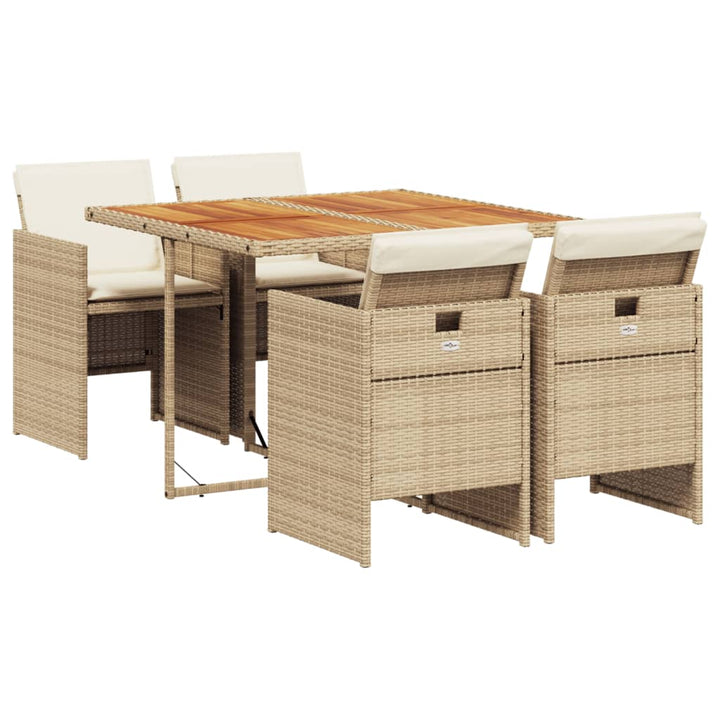 5-delige Tuinset met kussens poly rattan beige