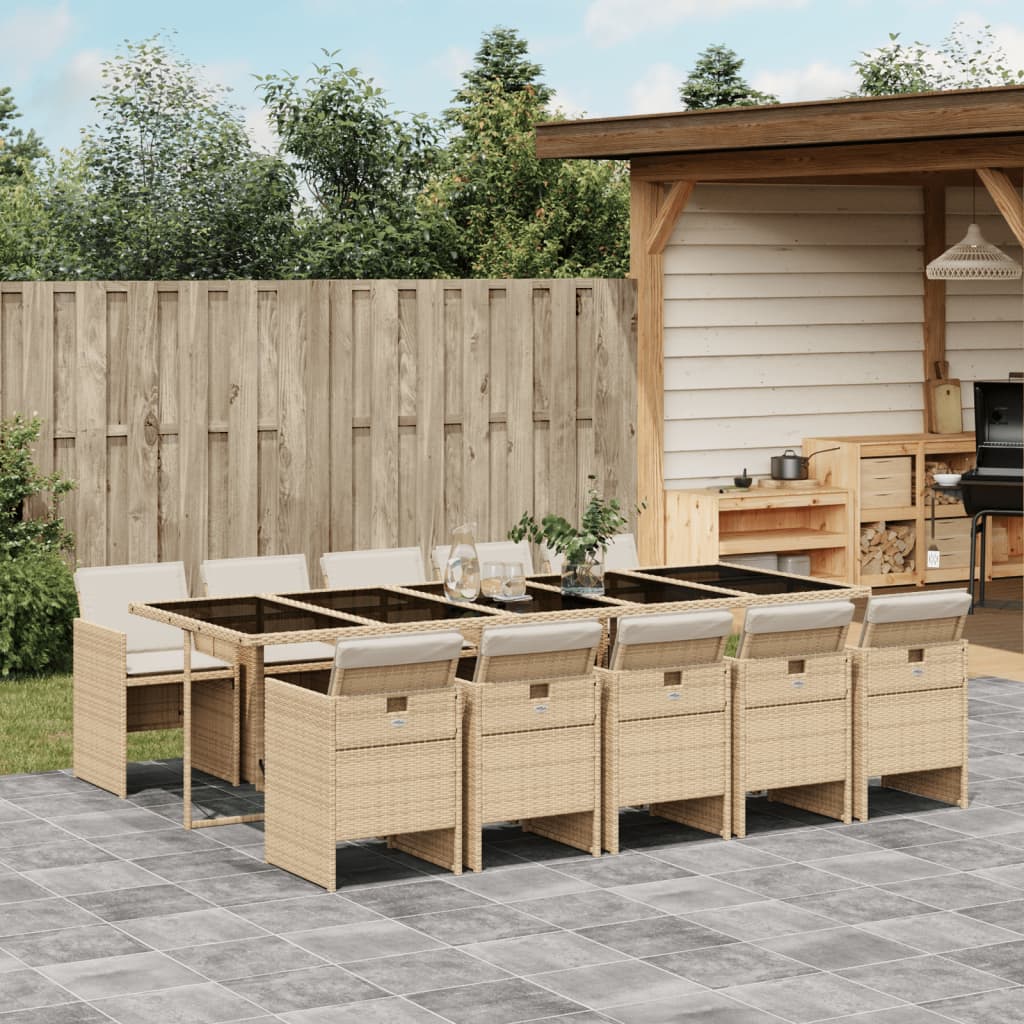 11-delige Tuinset met kussens poly rattan beige