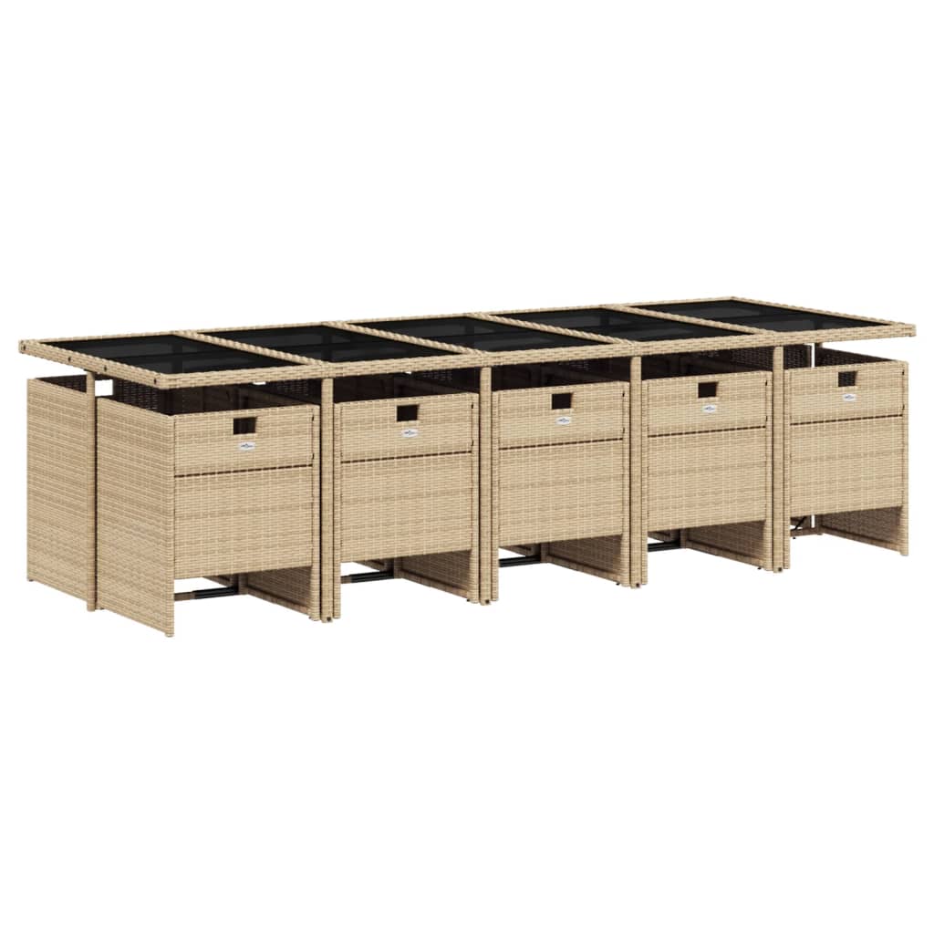 11-delige Tuinset met kussens poly rattan gemengd beige