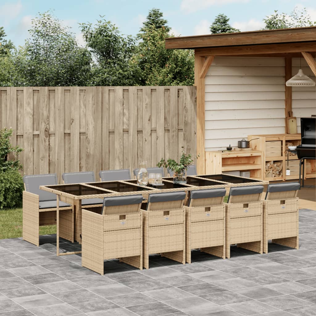 11-delige Tuinset met kussens poly rattan gemengd beige